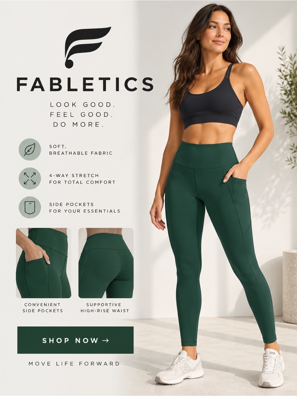 Fabletics High-Rise Pocket Leggings — Deep Green